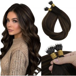 NEW 18 unny Hair Nano Beads Hair Extensions For Women Real Human Hair Remy Nano Tip Hair Extensions Human Hair Cold Fusion Loop Ring Nano Link Extensions Dark