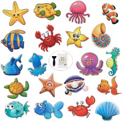 NEW 20 PCS  Secopad Non Slip Bathtub Stickers, 20 Large Sea Adhesive Kids Anti Slip Decal Threads for Shower and Bath Tub with Scraper, Each Design About 4.5 x 3...