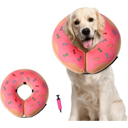 NEW SMALL (SEE NOTES)  DEWVIE Inflatable Recovery Dog Cone, Protection Dount Collar for Small Medium Large Dogs, Adjustable Soft E-Collar for Dogs and Cats After Surgery, Cute Dog...