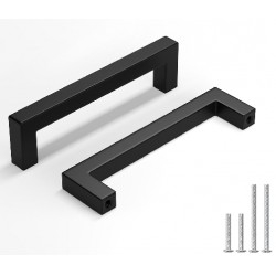 NEW 2 PC homdiy Matte Black Cabinet Pulls 4-1/2 Inch Black Cabinet Pulls Stainless Steel Dresser Hardware Drawer Handle Center to Center 115mm Square Bar...