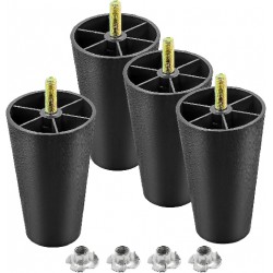 NEW Masendelk 4 inch Black Furniture Legs, Plastic Sofa Legs, Round Tapered Table Legs NEW 4 PC Replacement Legs with M8 Hanger Bolts for Couch Table Sofa