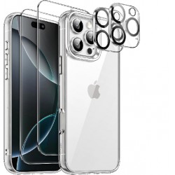 NEW JETech 5 in 1 Case for iPhone 16 Pro Max 6.9-Inch with 2 Pack Each Tempered Glass Screen Protectors and Camera Lens Protectors, Non-Yellowing Shockproof