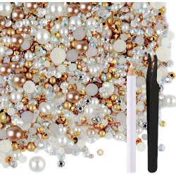 NEW ASTARON 50g Mix Flatback Rhinestones Half Pearls for Crafts Mixed Size 3mm-10mm Flat Back Rhinestones for Crafts Flatback Pearls for DIY Tumblers Mugs Nail