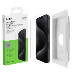 NEW Belkin ScreenForce UltraGlass 2 Treated iPhone 15 Pro Max Screen Protector - Scratch-Resistant, 9H Hardness Tested Glass w/Slim Design - Includes Easy Align Tray for Bubble-Free Application