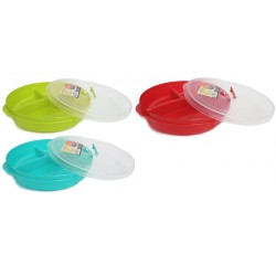 NEW (Set of 3) Chef's 1st Choice Microwave Food Storage Tray Containers - 3 Section / Compartment Divided Plates w/ Vented Lid