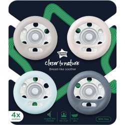 NEW Tommee Tippee Breast-Like Pacifier, 0-6 Months, Skin-Like Texture, Symmetrical Design, BPA-Free Binky, Includes Sterilizer Box, Pack of 4, Chestnut, Moonbeam & Serene Blue