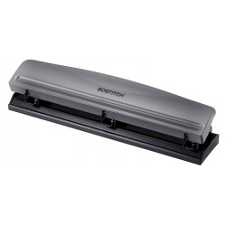 NEW Bostitch Office Premium 3 Hole Punch, 12 Sheet Capacity, Metal, Rubber Base, Easy-Clean Tray, Silver, GrEY