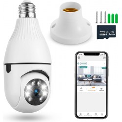 NEW Wireless Bulb Camera, WiFi Light Bulb Camera 1080P, 360°Panoramic Cameras, Smart Indoor Security Camera with Full Color Day and Night Vision, APP Remote, Smart Motion Detection Alarm(32G Memory Card)