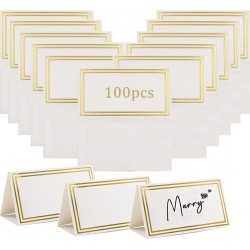 NEW Table Place Cards 100Pcs, Small Tent Cards with Gold Foil Border, Great for Wedding, Restaurants, Banquets, Dinner Parties