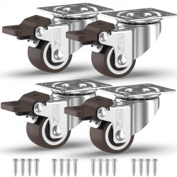 NEW GBL 1 Small Caster Wheels with 4 Brakes + Screws - 90Lbs - Low Profile Castor Wheels with Brakes - Set of 4
