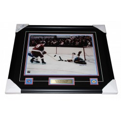 GUMP WORSLEY MONTREAL CANADIENS SIGNED FRAMED 16X20 SAVE VS GORDIE HOWE PHOTO