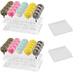 NEW JMGO 2pcs Cake Pop Stand 20 Holes Acrylic Clear Lollipop Display Stand Holder with 100pcs Sticks for Weddings Baby Showers Birthday Parties Anniversaries Halloween Dessert Table Candy Decorative
