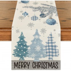NEW Artoid Mode Blue Pine Trees Merry Christmas Table Runner, Winter Xmas Holiday Kitchen Dining Table Decoration for Home Party Decor 13x36 Inch, BLUE