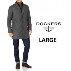 NEW MENS LARGE Dockers Henry Wool Blend Top Coat, Charcoal Herringbone