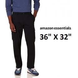 NEW MENS 36W X 32L AMAZON Essentials Men's Straight-Fit Stretch Cargo Pant, Black