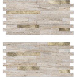 NEW V-MOZZA Peel and Stick Backsplash, 20-Sheet Peel and Stick Tiles 12.1 x 5.9 Stick on Backsplash PVC Wall Tile for Kitchen Fireplace (Beige Wood Grain Marble)