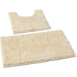 NEW (READ NOTES) LuxuRux Bathroom Rugs 2-Piece Bath Mat Set, Soft Plush Anti-Slip Bath Rug +Toilet Mat.1'' Microfiber Shaggy Carpet, Super Absorbent Cream Standard