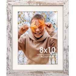 NEW NDUFOA 8x10 Picture Frame, Display Photos 6x8 with Mat or 8x10 without Mat, Poster Frame for Wall and Tabletop, Distressed White