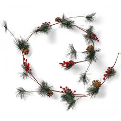 NEW Ornativity Pine and Berries Garland - Pine Needles, Pinecone and Berry Rustic Holiday Christmas Tree Natural Garland Decorations – 6 Ft