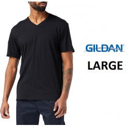 NEW MENS LARGE Gildan Soft Style V-Neck Short Sleeve T-Shirt, BLACK