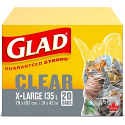NEW Glad Clear Garbage Bags - Extra-Large 135 Litres - 20 Trash Bags