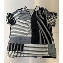 NEW WOMENS 1XL shien curVy black white patchwork striped shirt , WITH BACK ZIPPER DETAIL