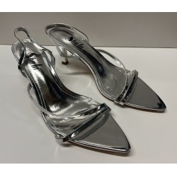 NEW WOMENS SIZE 11 SHELN SILVER PATENT LEATHER STRAPPY HEELS