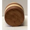 NEW WOODEN TWO TONED JAR WITH LID, HEIGHT 7 WIDTH 4.75