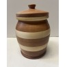 NEW WOODEN TWO TONED JAR WITH LID, HEIGHT 7 WIDTH 4.75