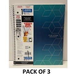 NEW PACK OF 3 Five Star GEOMETRIC Spiral Notebook Plus Study App, 1 Subject/80 SHEETS , College Ruled, 8 1/2 x 11