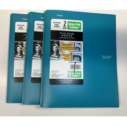 NEW PACK OF 3 MEAD  Five Star Advance Portfolio Stay-Put Folder, 2 POCKETS TURQUOISE