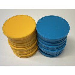 NEW PACK OF 50 PLASTIC 2.5 DISKS/CHIPS WITH MESH CARRYING BAG, LEARNING COUNTING DISKS, YARD GAMES,