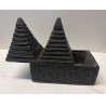 VINTAGE AFRICA HAND CARVED DOUBLE PYRAMID BOX - JEWELS, HERBS