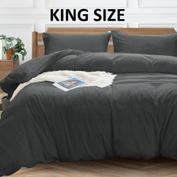 NEW MUXHOMO Dark Grey Duvet Cover King Size, Soft Warm Brushed Microfiber Duvet Cover Set 3 Pieces with Zipper Closure, 1 Comforter Cover 90x104 inches and 2 Pillow Cases (No Comforter)