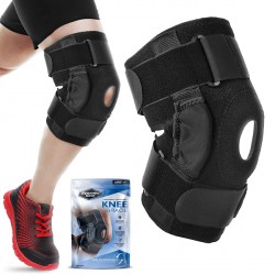 NEW Dynamic Gear Open Patella Stabilizing Knee Brace with Dual Aluminum Stability Hinges - Padded Neoprene Adjustable Compression Knee Support Brace for Meniscus Tear ACL Strains Knee Pain Arthritis (Large)