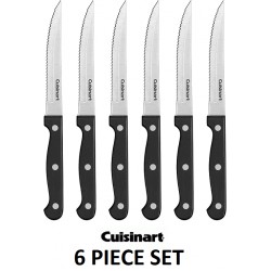 NEW Cusinart Knife Set, 6pc Steak Knife Set with Steel Blades for Precise Cutting, Lightweight, Stainless Steel & Durable, C77TR-6PSK