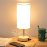 NEW Yarra-Decor Bedside Table Lamp with USB Port - Touch Control for Bedroom Wood 3 Way Dimmable Nightstand Lamp with Round Flaxen Fabric Shade for Living Room, Dorm, Home Office (LED Bulb Included)