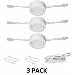 NEW Nadair 3 Pack LED 120V Direct Voltage Puck Light, Surface Mount or Recessed Mount, Daisy Chain, 3000K Warm White, ETL Listed