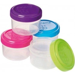 NEW Sistema To Go Containers | Salad Dressing Food Storage Containers with Lids, 35ML, BPA-Free, 2 GREEN LIDS, 1 PURPLE LID, 1 BLUE LID