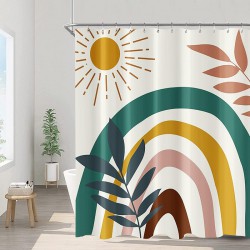 NEW Mid Century Abstract Shower Curtains Boho Modern Minimalist Sun and Geometric Colorful Rainbow Aesthetic Shower Curtain Set Polyester Fabric Waterproof 72 x 72 Inch, BEIGE 931