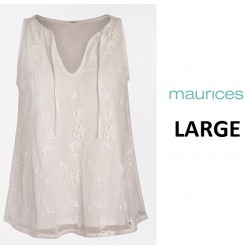 NEW WOMENS LARGE MAURICES Solid Embroidered Mesh Tank Top, WHITE