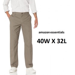 NEW MENS 40X32 Amazon Essentials Mens Classic-Fit Wrinkle-Resistant Flat-Front Chino Pant, TAUPE