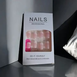 NEW 24 PIECES elegant french tip FADE press nails set short oval shape mixed