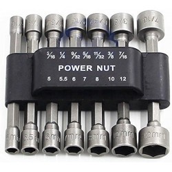 NEW PANOVOS (14pcs) Power Nut Driver Drill Bit Set Metric Socket Wrench Screw 1/4'' Driver Hex