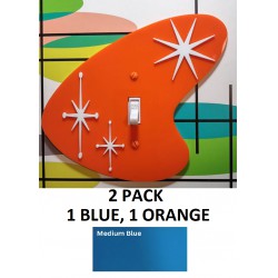 new 2 pack croblissfull MID CENTURY MODERN RETRO ACRYLIC 3 DIMENSIONAL BOOMERANG STYLE single switch LIGHT SWITCH COVER BLUE