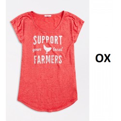 NEW WOMENS 0X Plus Size Red Support Local Farmers Graphic Tee
