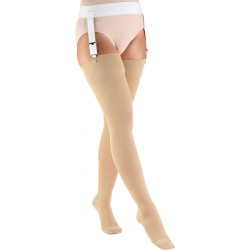NEW MEDIUM Truform 30-40 mmHg Compression Stockings for Men and Women, Thigh High Length, Closed Toe, Beige, Medium