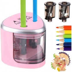 NEW Pencil Sharpener Electric Crayon Battery Double Hole Fast Sharpen Automatic for 6-8MM & 9-12MM Diameter Pencils Battery Operated in School Classroom Office Home (Pink)