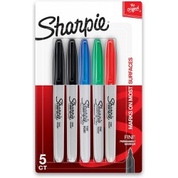 NEW Sharpie Permanent Markers, Fine Point, Assorted Colours, 5 Count