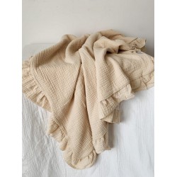 NEW Cotton Muslin Baby Blanket for Girls, Soft, Breathable Muslin Baby Blanket with Ruffle Edge 35x35Inches, KHAKI (BEIGE)